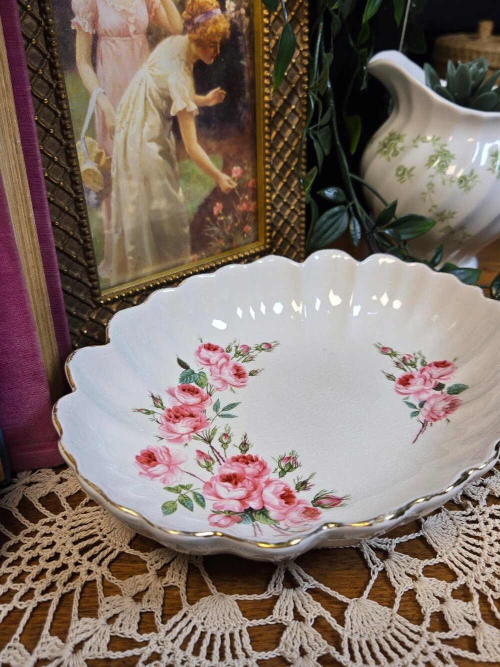Old Foley James Kent Pink Rose Oval Serving Bowl England - Vintage
